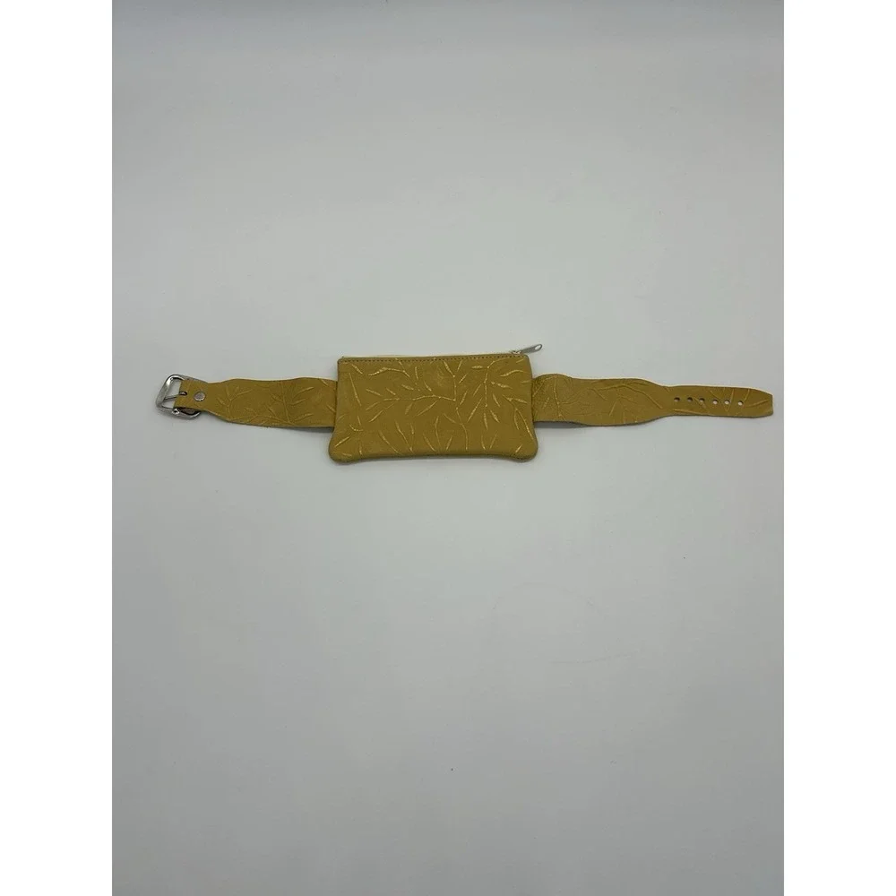 Mustard‎ yellow tooled leather bag pouch Wristlet